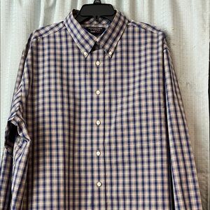 Roundtree & Yorke Navy and Beige Plaid Shirt